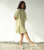 Green cotton block print gypsy lime kaftan dress