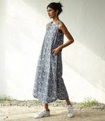 Blue &white cotton block print spring halter dress