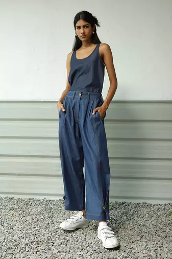 Navy blue cotton denim denim date duo