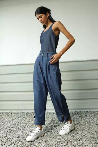 Navy blue cotton denim denim date duo