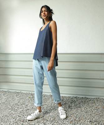 Navy blue and light blue cotton denim wayfinder denim set 1