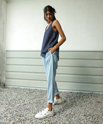 Navy blue and light blue cotton denim wayfinder denim set 3