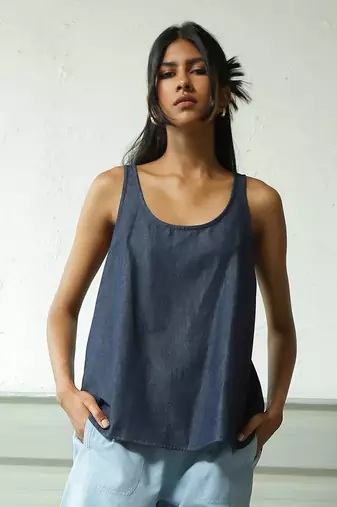 Navy blue and light blue cotton denim wayfinder denim set