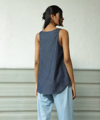 Navy blue and light blue cotton denim wayfinder denim set 5