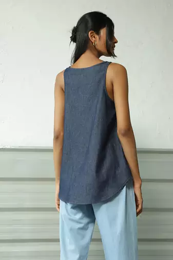 Navy blue and light blue cotton denim wayfinder denim set