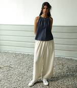 Navy blue cotton denim roadster tie up top