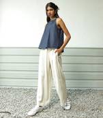 Navy blue/ off white cotton denim/ flex rayon denim crush duo