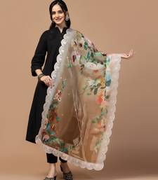 Digital Floral Motif Print Orgenza Silk Embroadery Sequnce Work Traditional Dupatta Wear on Kurti For Women and Girls