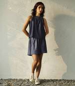 Navy blue cotton denim roadster co-ord set