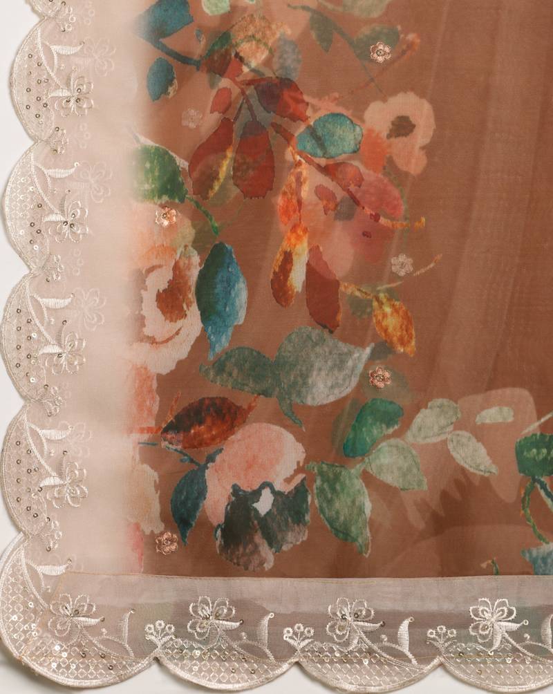 Digital Floral Motif Print Orgenza Silk Embroadery Sequnce Work Traditional Dupatta Wear on Kurti For Women and Girls