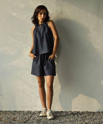 Navy blue cotton denim roadster co-ord set 2