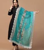 Digital Floral Motif Print Orgenza Silk Embroadery Sequnce Work Traditional Dupatta Wear on Kurti For Women and Girls