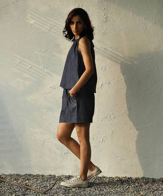 Navy blue cotton denim roadster co-ord set 3