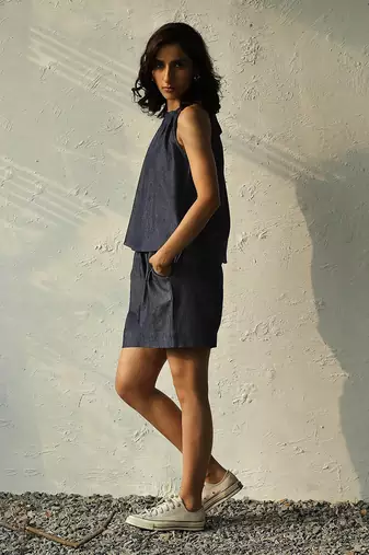 Navy blue cotton denim roadster co-ord set