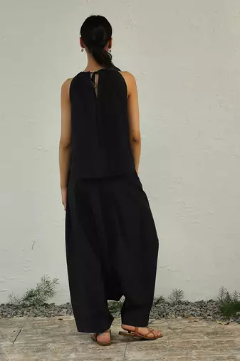 Black poplin roadster tie up black top