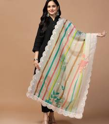 Digital Floral Motif Print Orgenza Silk Embroadery Sequnce Work Traditional Dupatta Wear on Kurti For Women and Girls