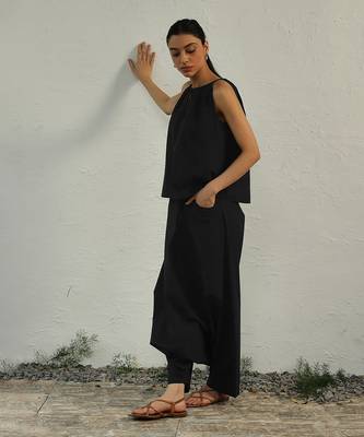 Black poplin black ultra gathered co-ord set 2