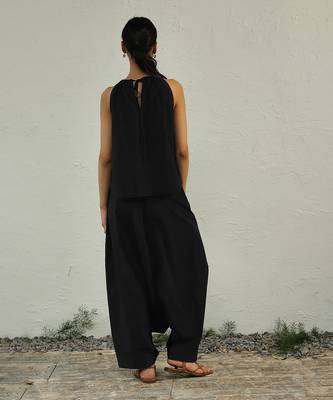 Black poplin black ultra gathered co-ord set 3