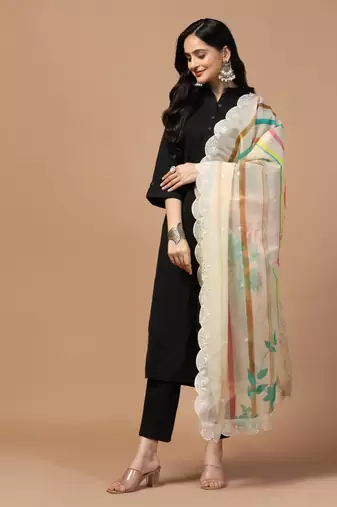 Digital Floral Motif Print Orgenza Silk Embroadery Sequnce Work Traditional Dupatta Wear on Kurti For Women and Girls