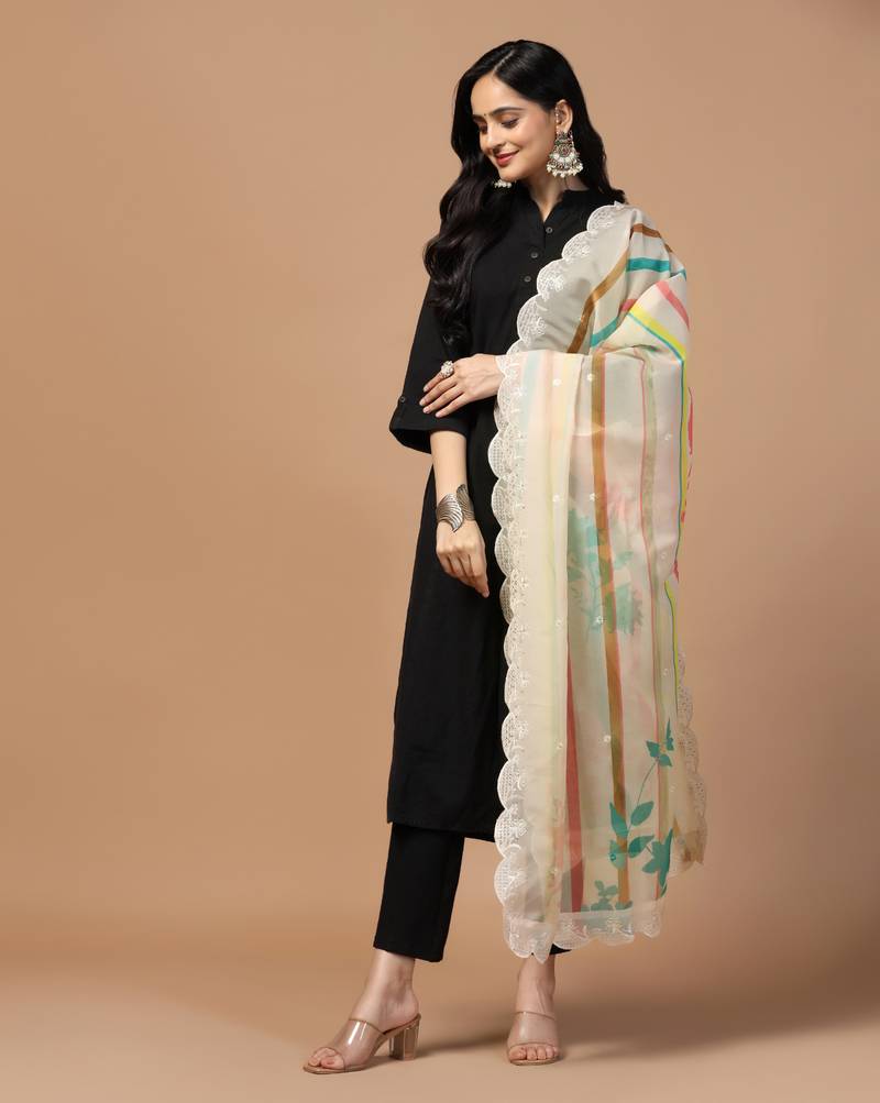 Digital Floral Motif Print Orgenza Silk Embroadery Sequnce Work Traditional Dupatta Wear on Kurti For Women and Girls