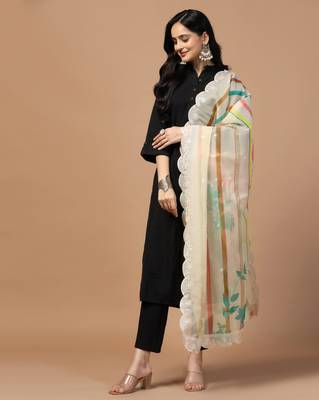 Digital Floral Motif Print Orgenza Silk Embroadery Sequnce Work Traditional Dupatta Wear on Kurti For Women and Girls 6