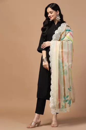 Digital Floral Motif Print Orgenza Silk Embroadery Sequnce Work Traditional Dupatta Wear on Kurti For Women and Girls