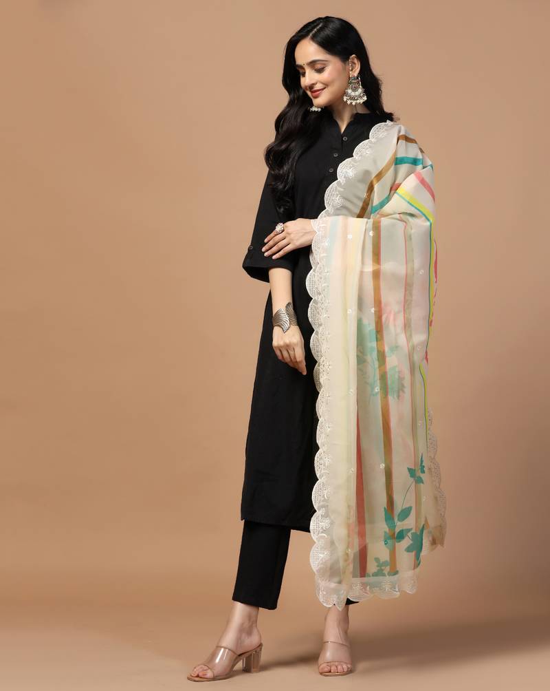 Digital Floral Motif Print Orgenza Silk Embroadery Sequnce Work Traditional Dupatta Wear on Kurti For Women and Girls