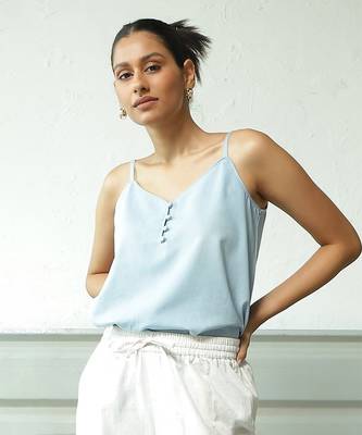 Light blue cotton denim wayfarer denim top 1