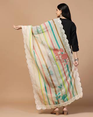 Digital Floral Motif Print Orgenza Silk Embroadery Sequnce Work Traditional Dupatta Wear on Kurti For Women and Girls 7