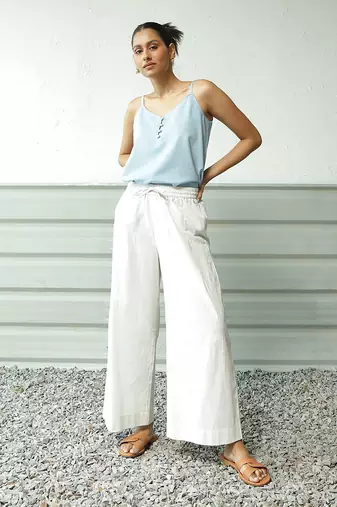 Light blue cotton denim wayfarer denim top