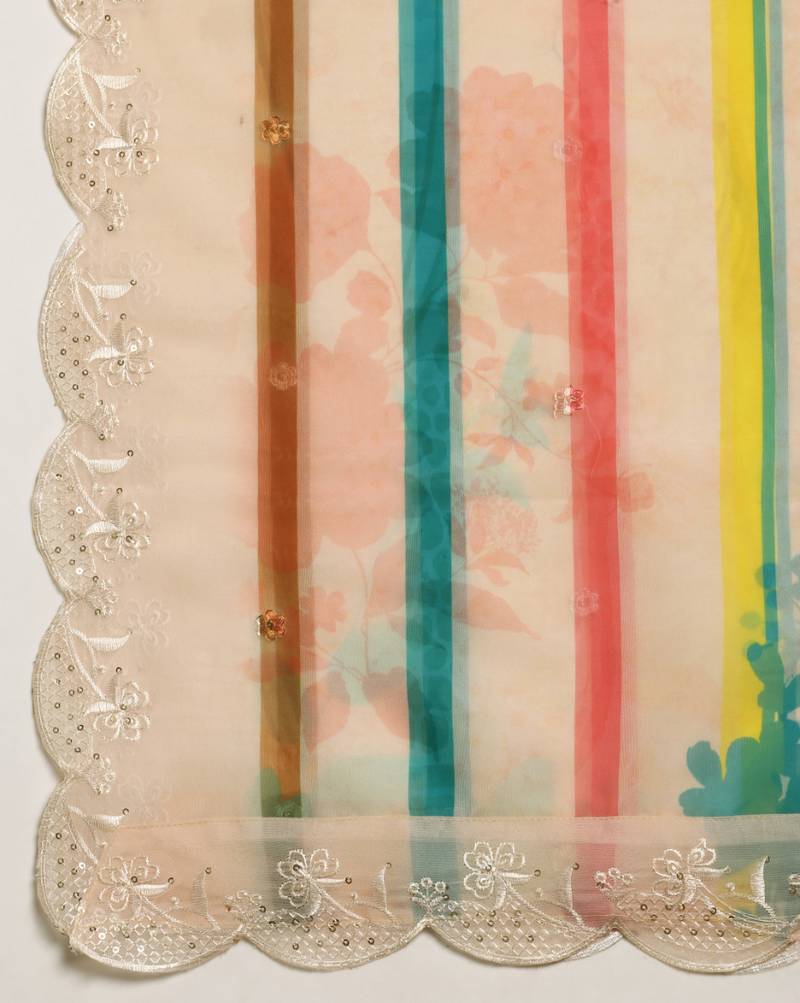 Digital Floral Motif Print Orgenza Silk Embroadery Sequnce Work Traditional Dupatta Wear on Kurti For Women and Girls