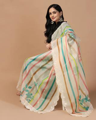 Digital Floral Motif Print Orgenza Silk Embroadery Sequnce Work Traditional Dupatta Wear on Kurti For Women and Girls 9