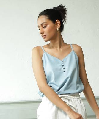 Light blue cotton denim wayfarer denim top 3