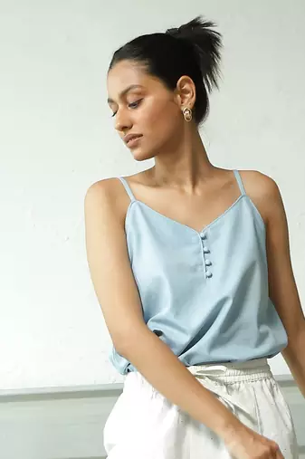 Light blue cotton denim wayfarer denim top