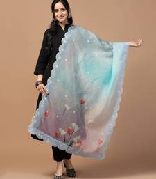 Digital Floral Motif Print Orgenza Silk Embroadery Sequnce Work Traditional Dupatta Wear on Kurti For Women and Girls