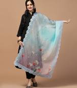 Digital Floral Motif Print Orgenza Silk Embroadery Sequnce Work Traditional Dupatta Wear on Kurti For Women and Girls