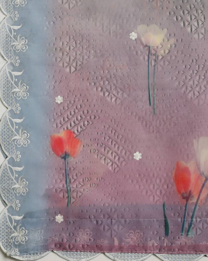 Digital Floral Motif Print Orgenza Silk Embroadery Sequnce Work Traditional Dupatta Wear on Kurti For Women and Girls