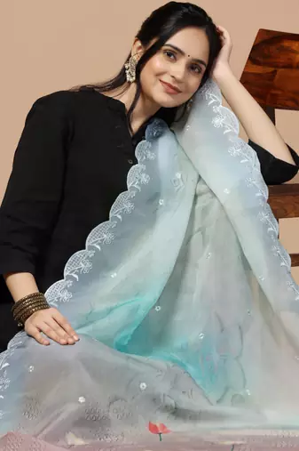 Digital Floral Motif Print Orgenza Silk Embroadery Sequnce Work Traditional Dupatta Wear on Kurti For Women and Girls