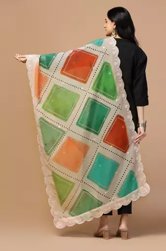 Digital Floral Motif Print Orgenza Silk Embroadery Sequnce Work Traditional Dupatta Wear on Kurti For Women and Girls