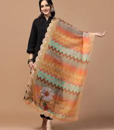 Digital Floral Motif Print Orgenza Silk Embroadery Sequnce Work Traditional Dupatta Wear on Kurti For Women and Girls