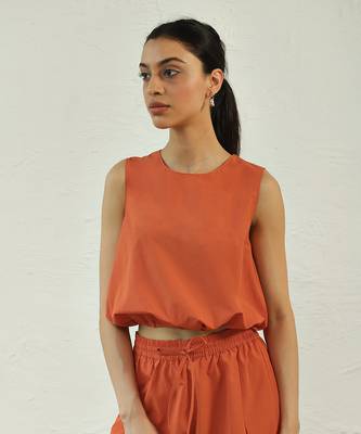 Orange poplin sunshine drawstring top 1
