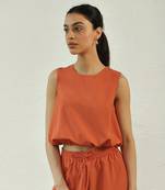 Orange poplin sunshine drawstring top