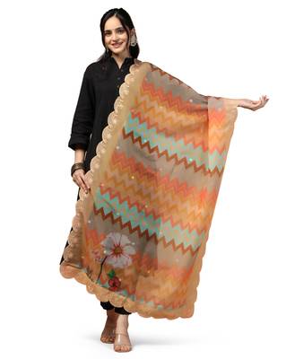 Digital Floral Motif Print Orgenza Silk Embroadery Sequnce Work Traditional Dupatta Wear on Kurti For Women and Girls 2
