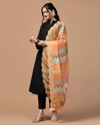Digital Floral Motif Print Orgenza Silk Embroadery Sequnce Work Traditional Dupatta Wear on Kurti For Women and Girls 3