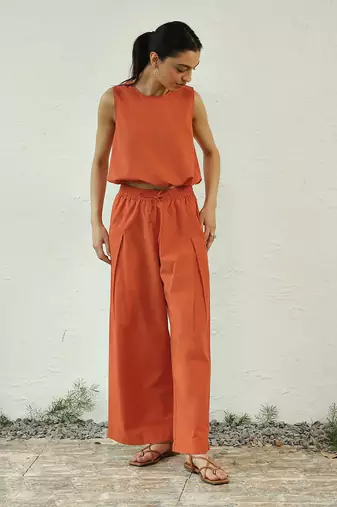 Orange poplin sunshine drawstring top