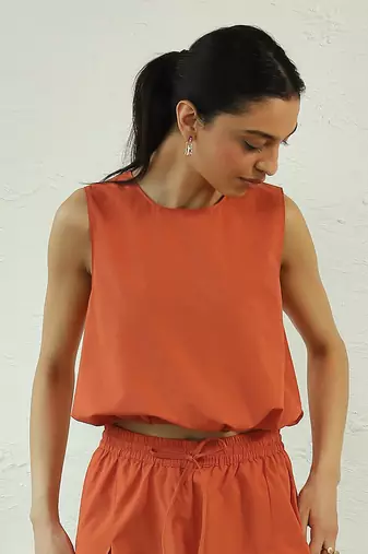 Orange poplin sunshine drawstring top