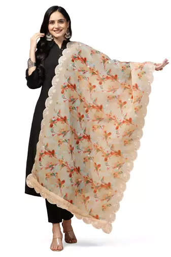 Digital Floral Motif Print Orgenza Silk Embroadery Sequnce Work Traditional Dupatta Wear on Kurti For Women and Girls