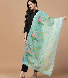 Digital Floral Motif Print Orgenza Silk Embroadery Sequnce Work Traditional Dupatta Wear on Kurti For Women and Girls