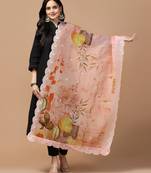 Digital Floral Motif Print Orgenza Silk Embroadery Sequnce Work Traditional Dupatta Wear on Kurti For Women and Girls