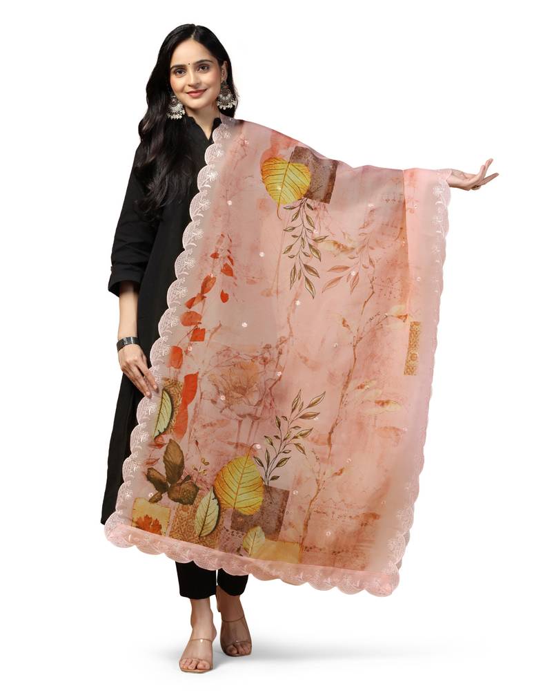 Digital Floral Motif Print Orgenza Silk Embroadery Sequnce Work Traditional Dupatta Wear on Kurti For Women and Girls